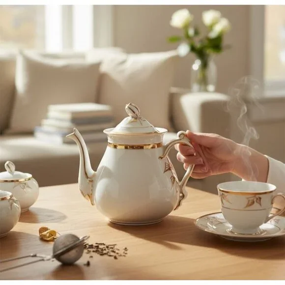 French H & C Haviland Limoges Teapot With Gold Accents